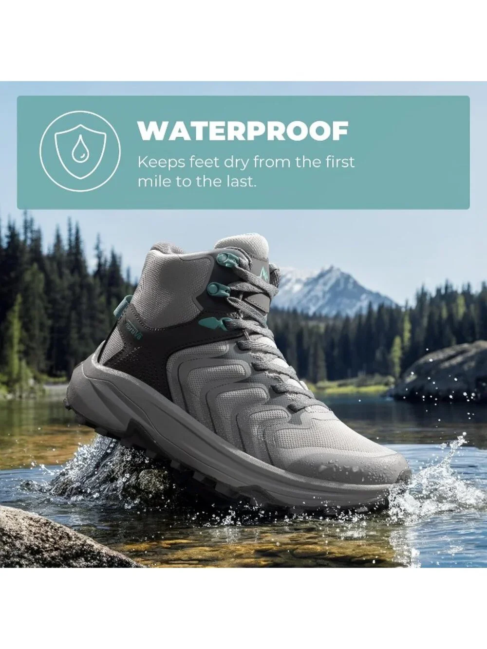Men's Light Grey Waterproof Shoes Casual High Top Round Toe Non Slip Hiking Boot